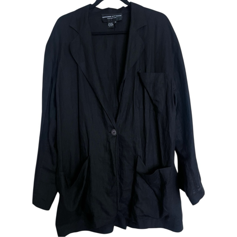 Adrienne Vittadini 100% Linen Single Button Blazer Chore Jacket Medium